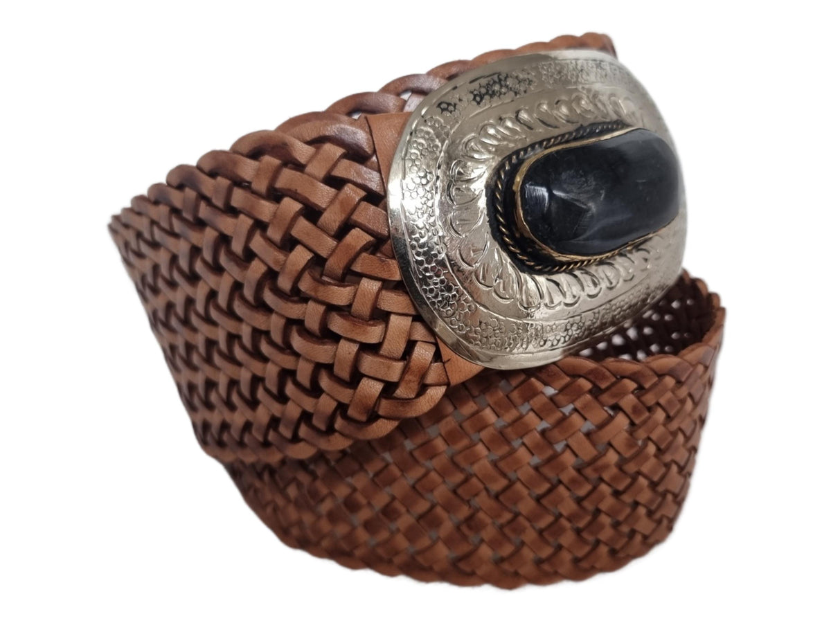 Handmade Braided Leather Western Belt: Silver Buckle, Boho Cowgirl Style