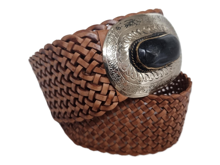 Handmade Braided Leather Western Belt: Silver Buckle, Boho Cowgirl Style