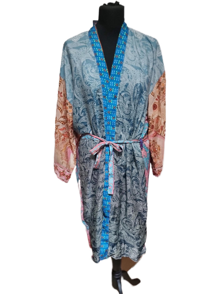 Handmade Silk Patchwork Kimono: Boho Festival Jacket, Beach Cover-Up
