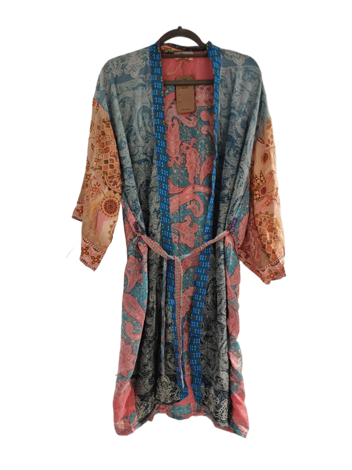 Handmade Silk Patchwork Kimono: Boho Festival Jacket, Beach Cover-Up
