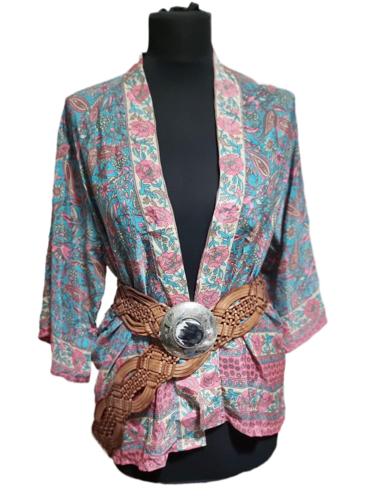 Boho Silk Kimono Jacket, Patchwork Floral Kimono, Handmade Indian Silk Jacket, Festival Cover Up, Hippie Beachwear, Summer Cardigan