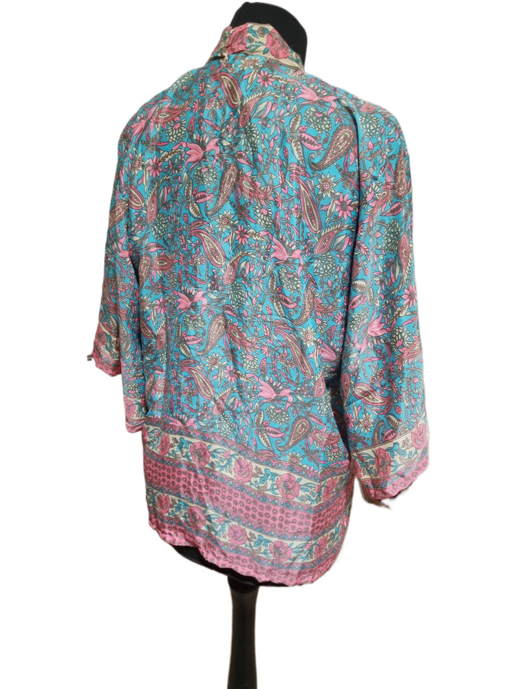 Boho Silk Kimono Jacket, Patchwork Floral Kimono, Handmade Indian Silk Jacket, Festival Cover Up, Hippie Beachwear, Summer Cardigan