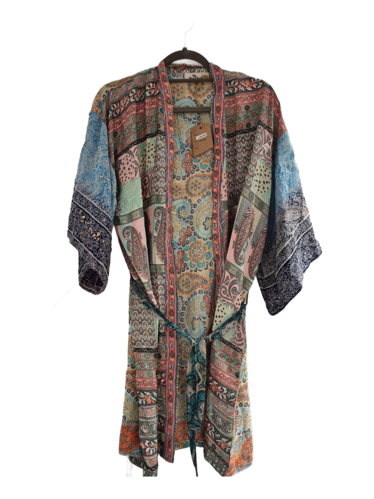 Boho Silk Kimono Jacket: Recycled Indian Patchwork Robe