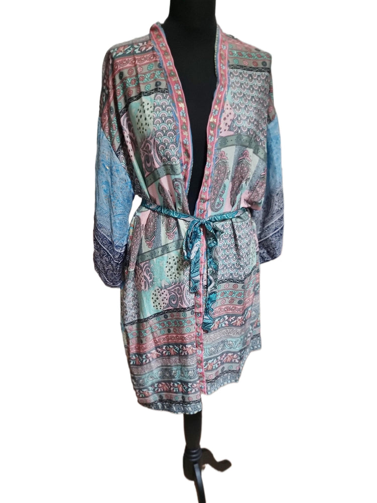 Boho Silk Kimono Jacket: Recycled Indian Patchwork Robe