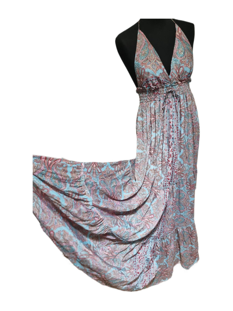 Silk Paisley Maxi Dress: Strappy Boho Beach Dress