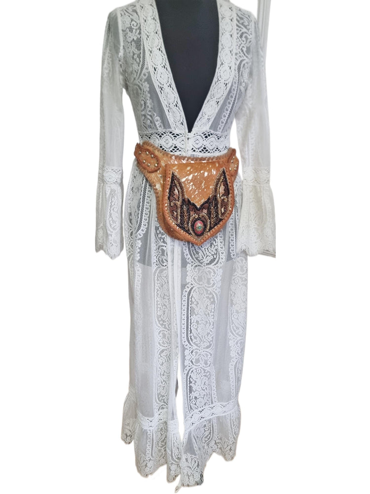 Handcrafted Suede Leather Sling Bag: Beaded Boho Crossbody Fanny Pack