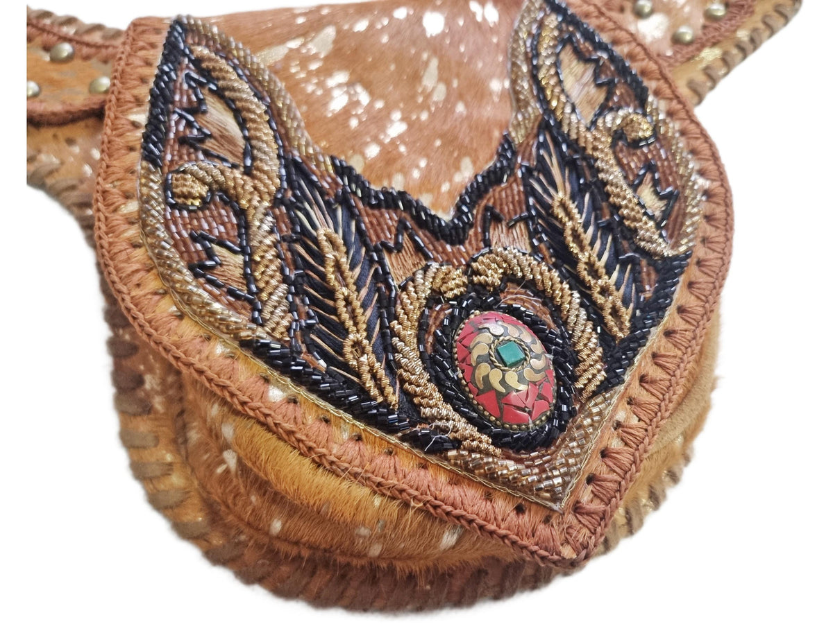Handcrafted Suede Leather Sling Bag: Beaded Boho Crossbody Fanny Pack