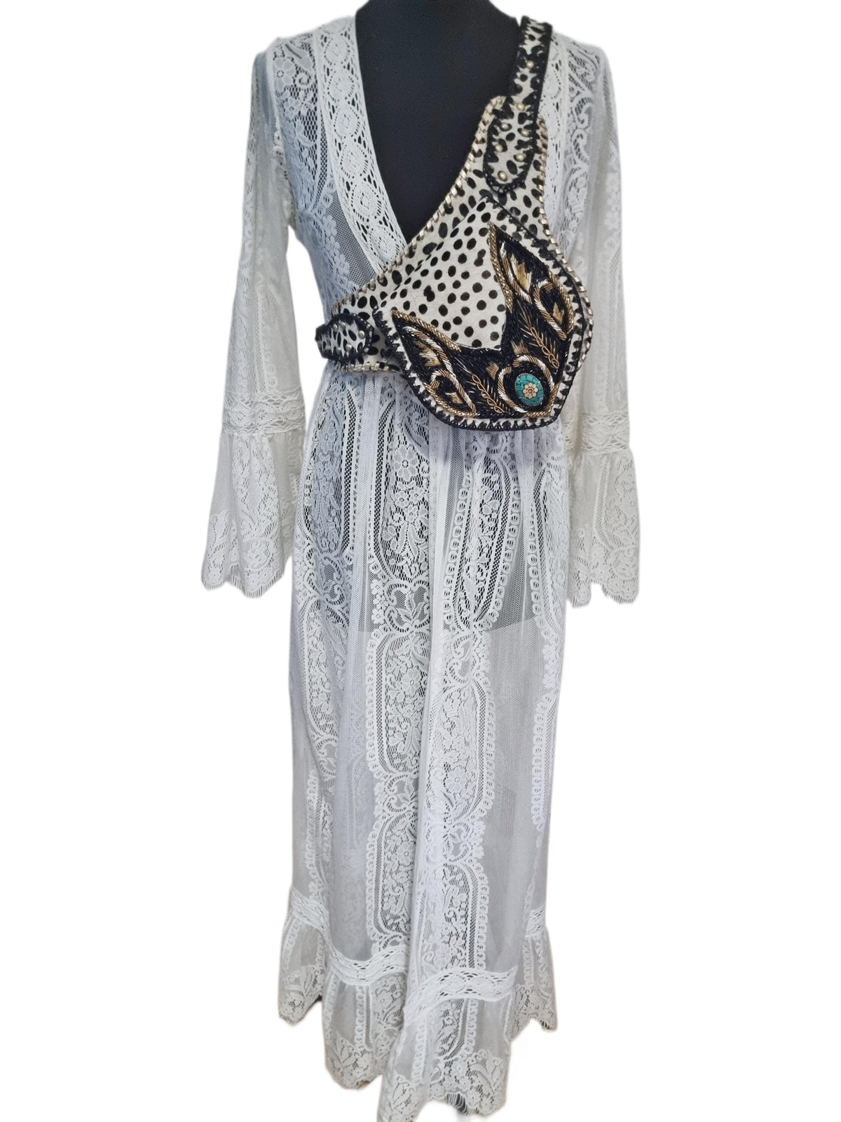 Beaded Cowhide Fanny Pack: Leopard Print Leather Belt Bag with Turquoise Stone