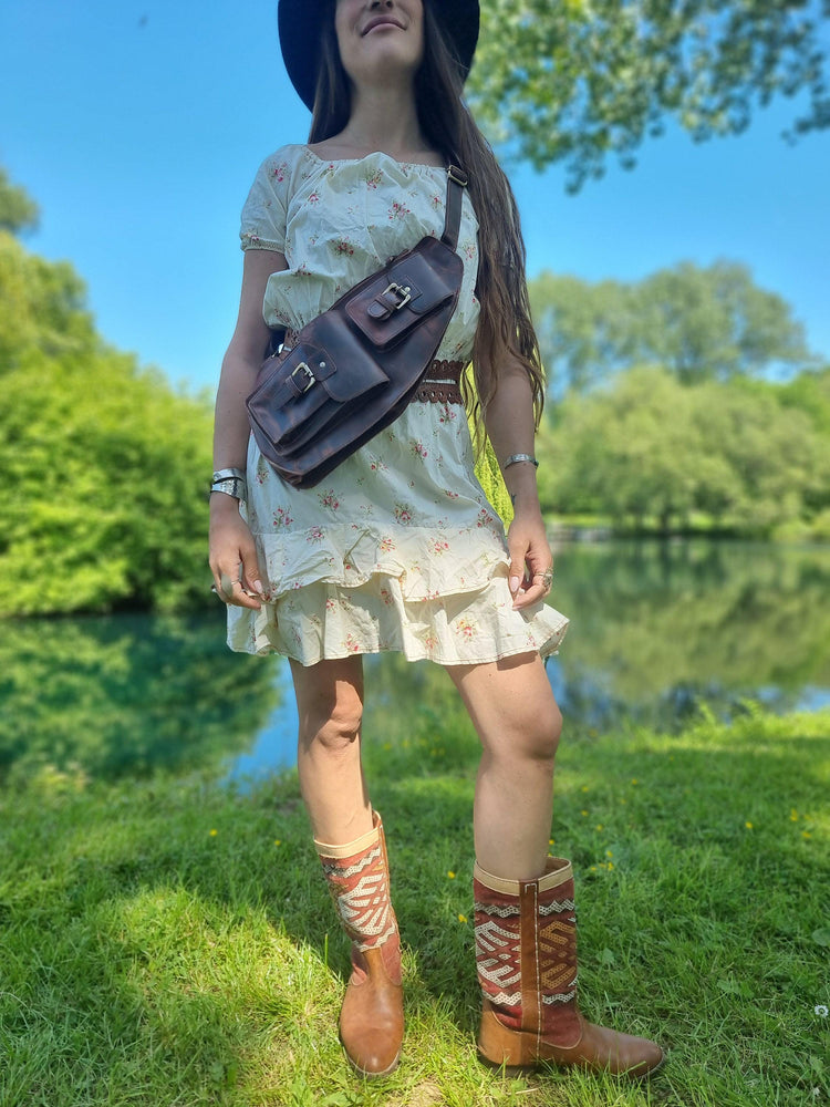 Handmade Dark Brown Leather Chest Bag: Unisex Sling Fanny Pack