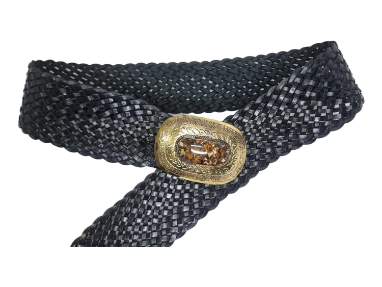 Braided Leather Corset Belt: Boho Western Style with Stone Buckle