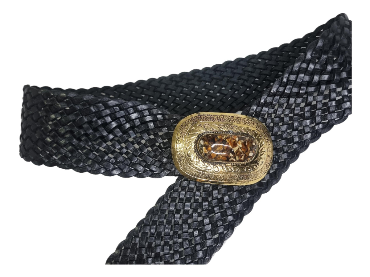 Braided Leather Corset Belt: Boho Western Style with Stone Buckle