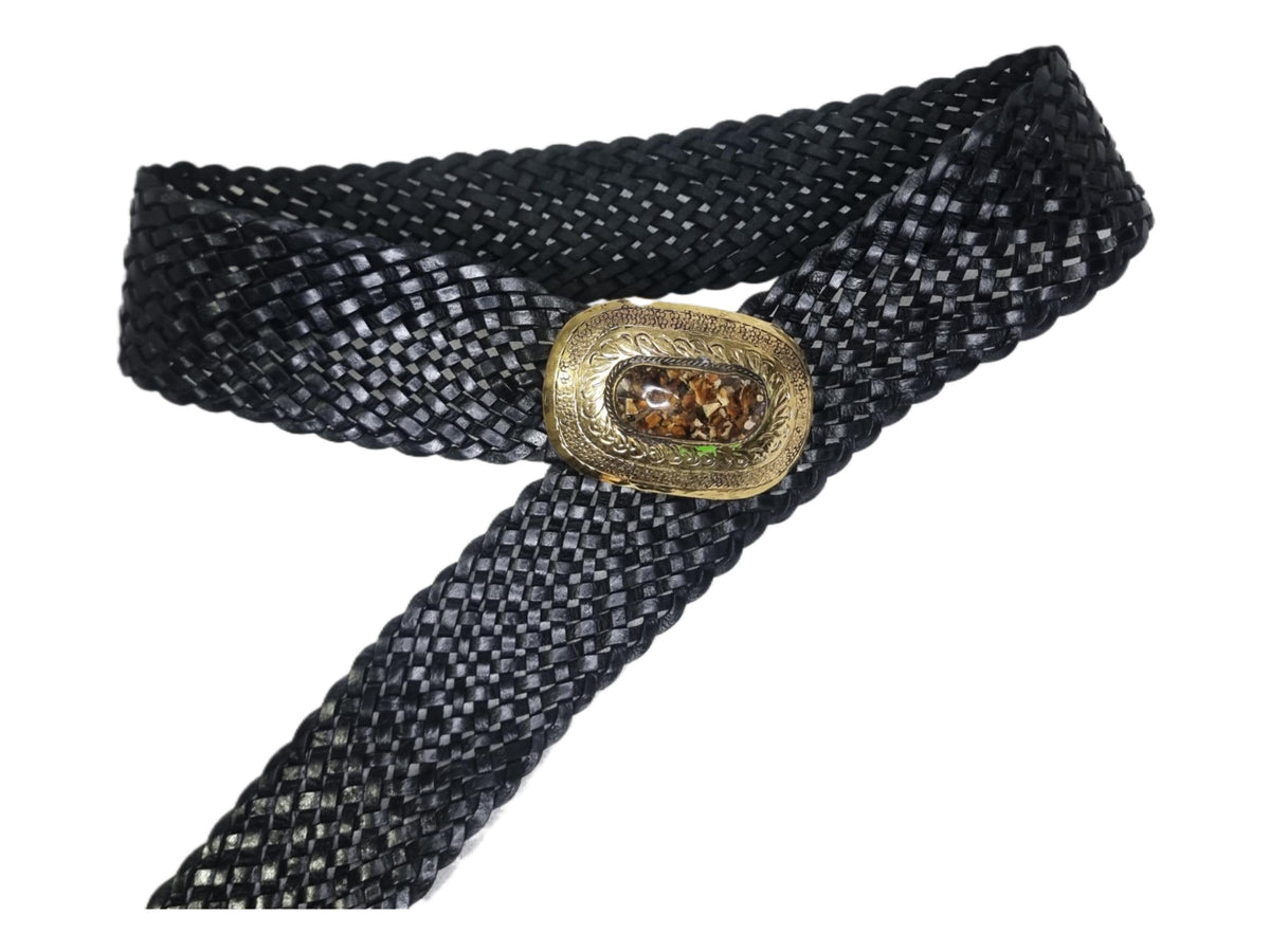 Braided Leather Corset Belt: Boho Western Style with Stone Buckle