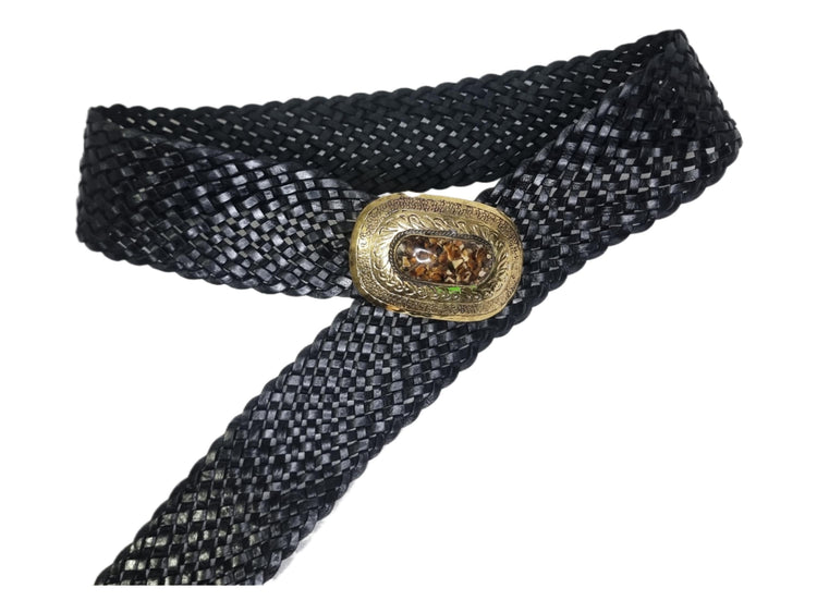 Braided Leather Corset Belt: Boho Western Style with Stone Buckle