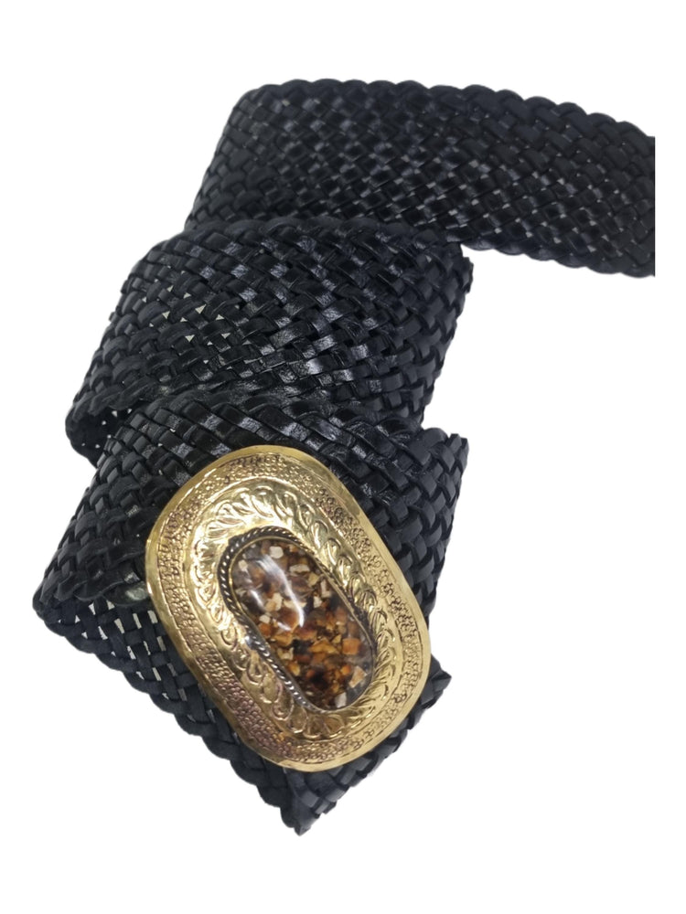 Braided Leather Corset Belt: Boho Western Style with Stone Buckle