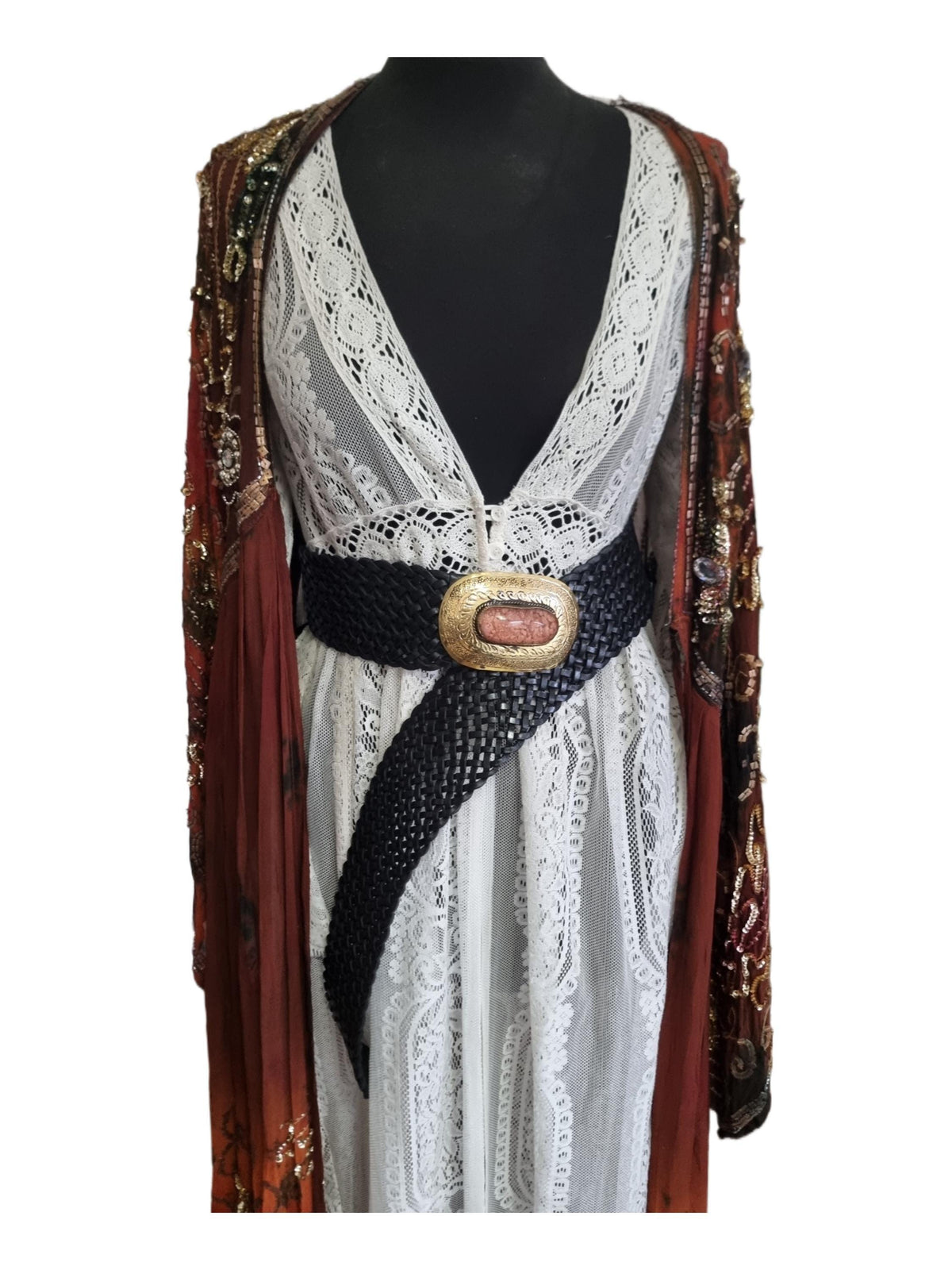 Boho Wide Leather Waist Belt: Pink Stone Western Buckle