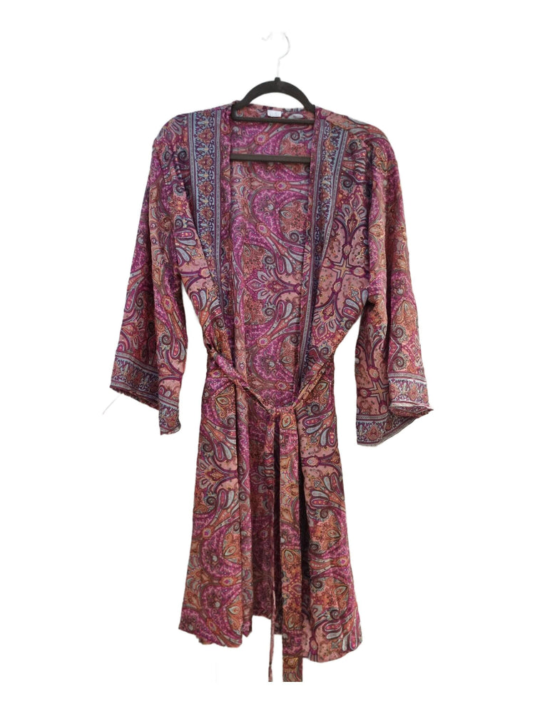 Boho Silk Kimono Jacket: Flared Sleeves, Beach Cover Up