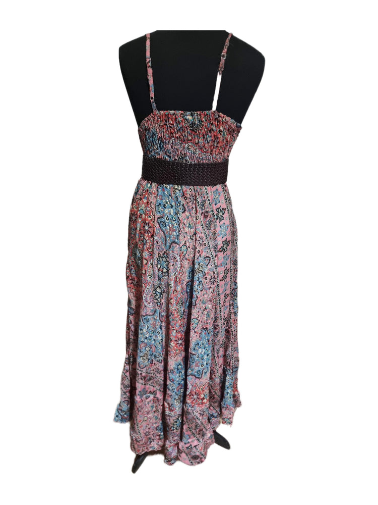Boho Silk Maxi Dress: Sleeveless V-Neck Open Back Summer Dress
