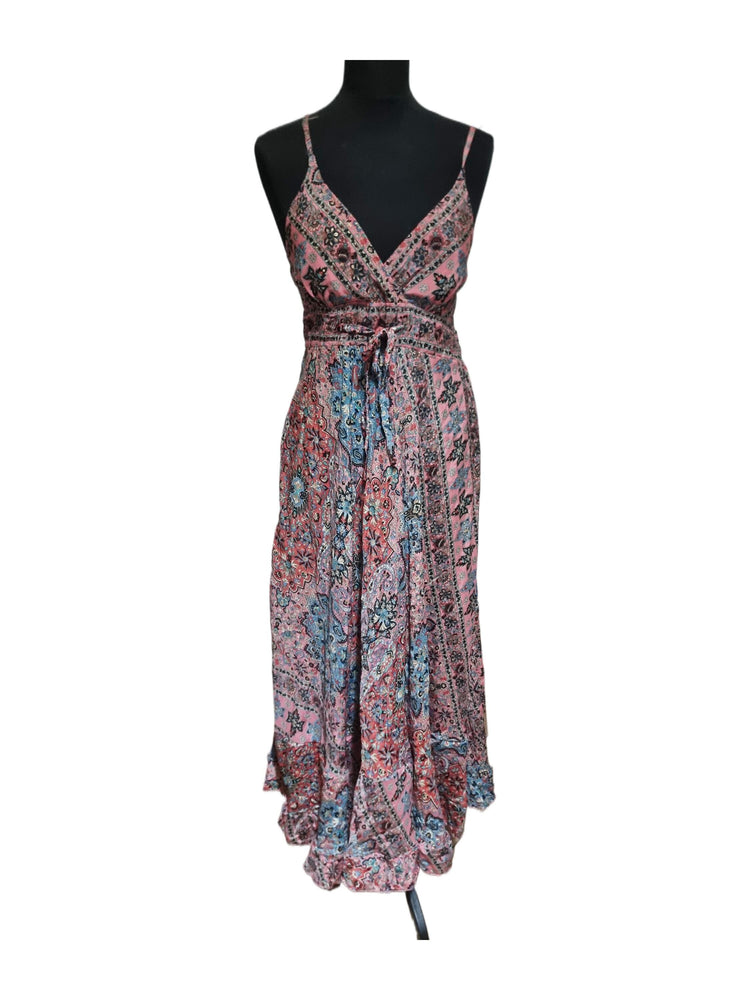 Boho Silk Maxi Dress: Sleeveless V-Neck Open Back Summer Dress