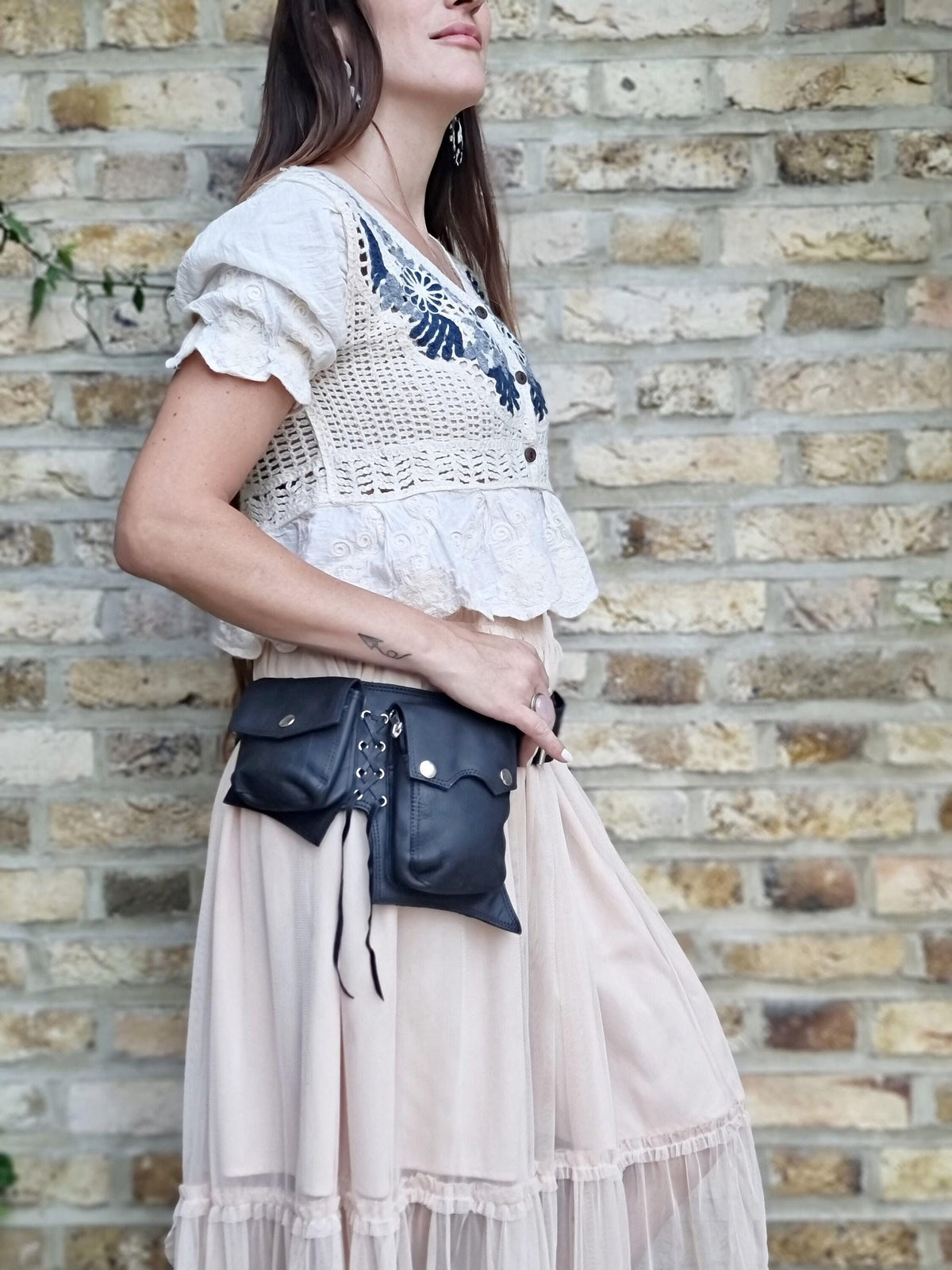 Vegan Leather Fanny Pack: Steampunk Biker Belt with Multiple Pockets