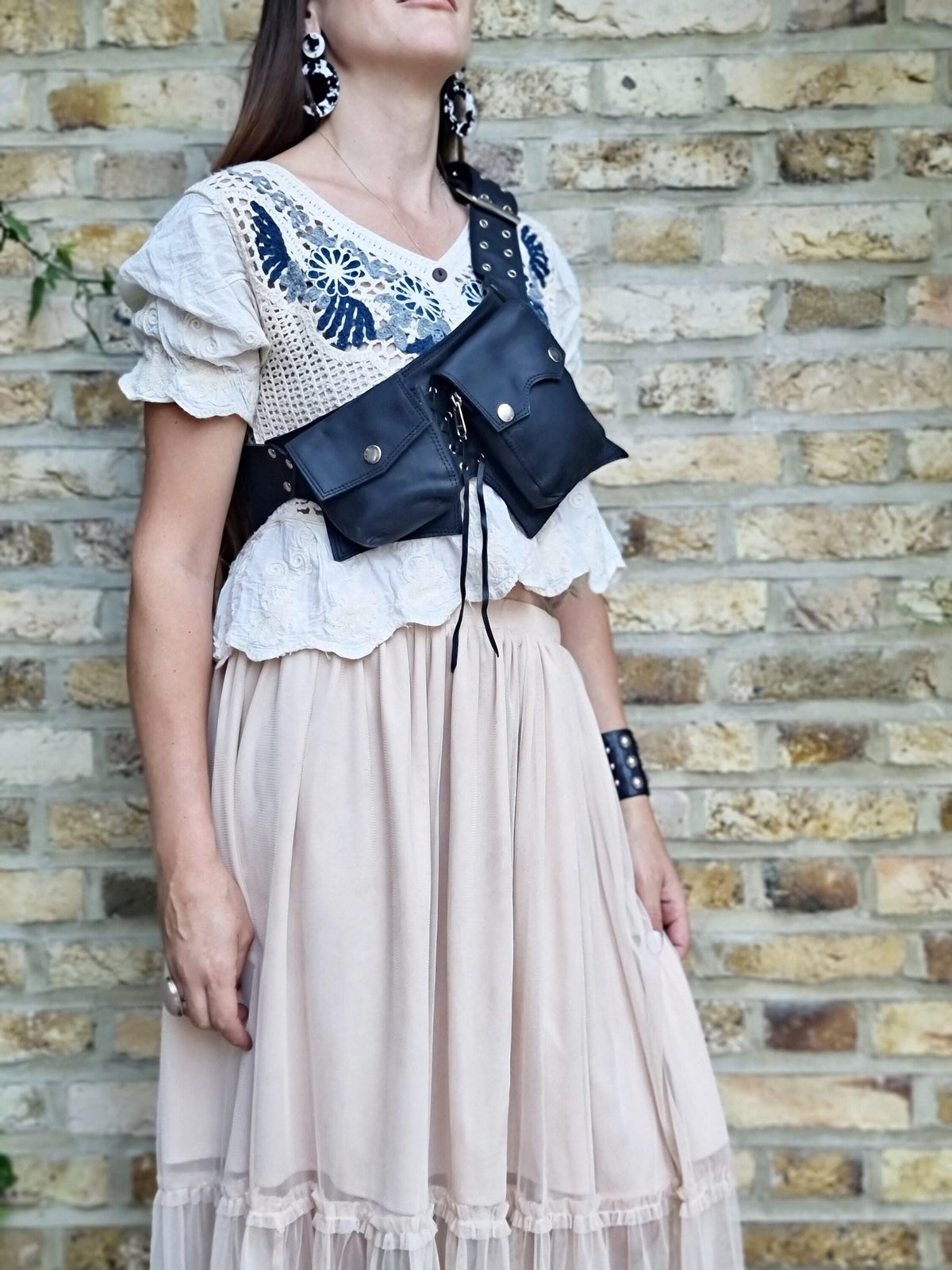 Vegan Leather Fanny Pack: Steampunk Biker Belt with Multiple Pockets