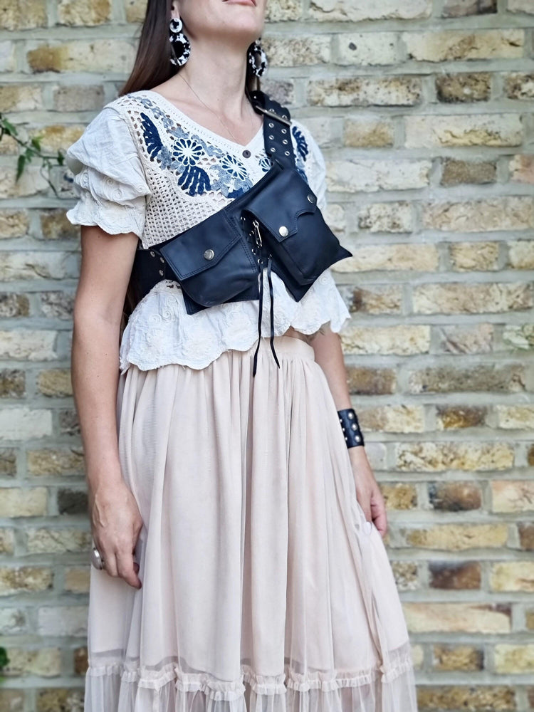 Vegan Leather Fanny Pack: Steampunk Biker Belt with Multiple Pockets