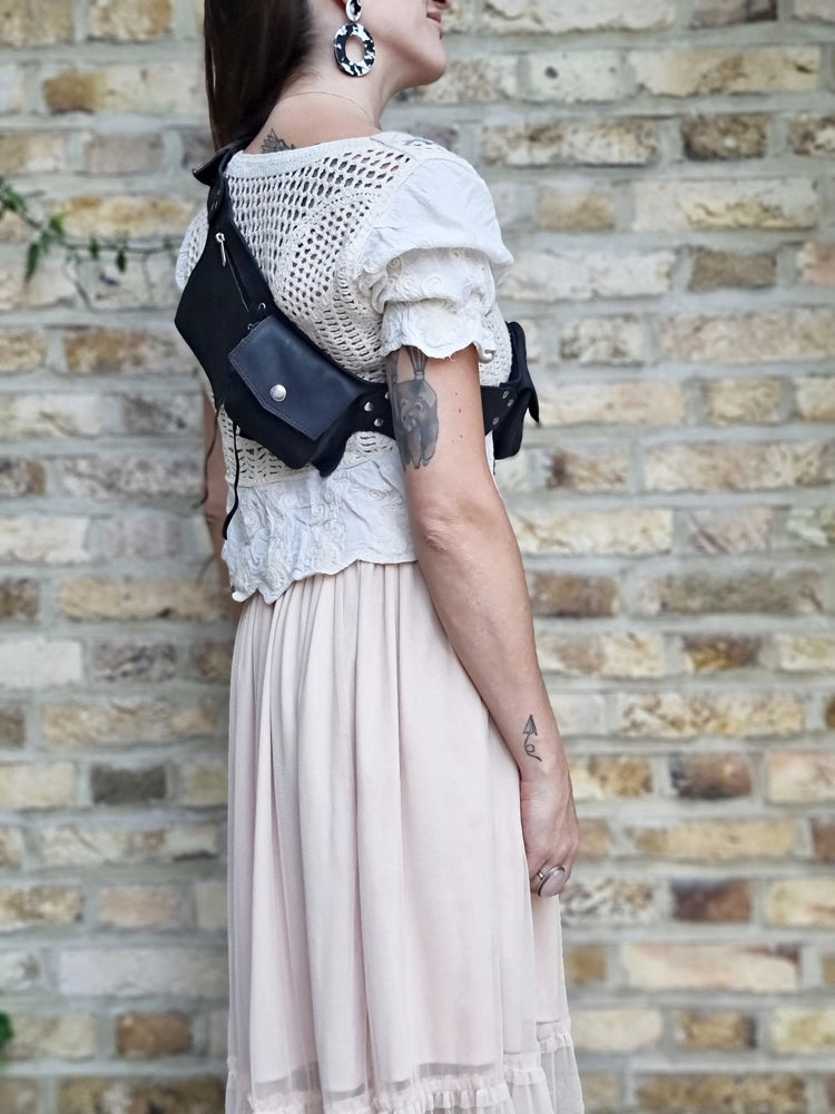 Vegan Leather Fanny Pack: Steampunk Biker Belt with Multiple Pockets