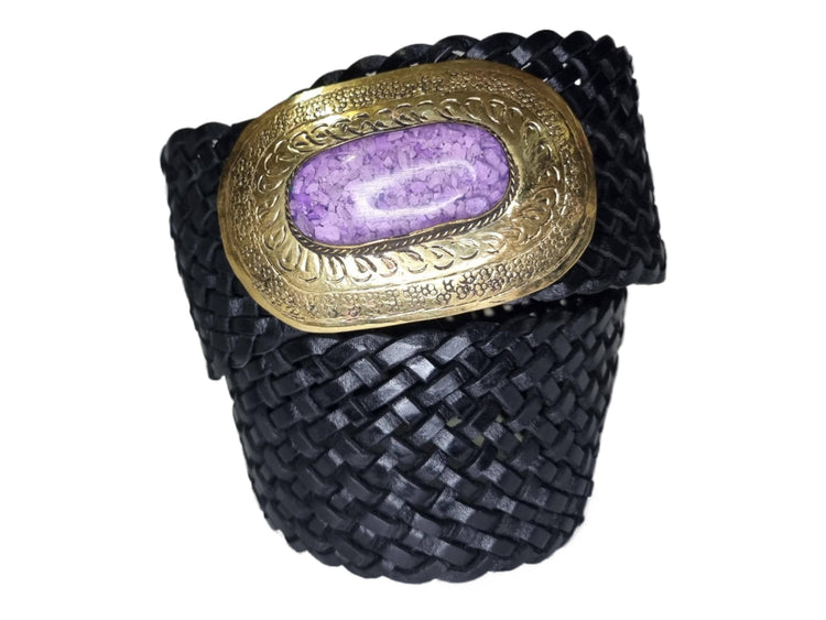 Braided Black Leather Belt: Western Silver Buckle, Boho Waist Belt
