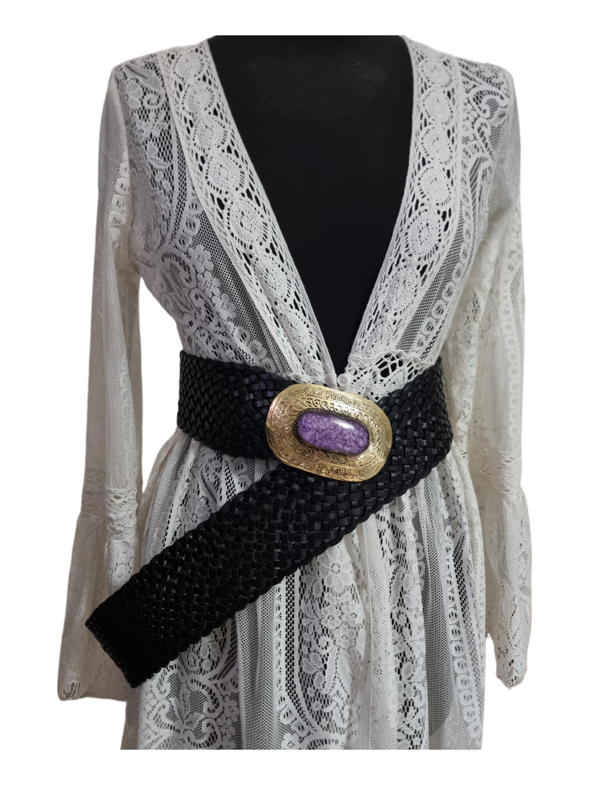 Braided Black Leather Belt: Western Silver Buckle, Boho Waist Belt