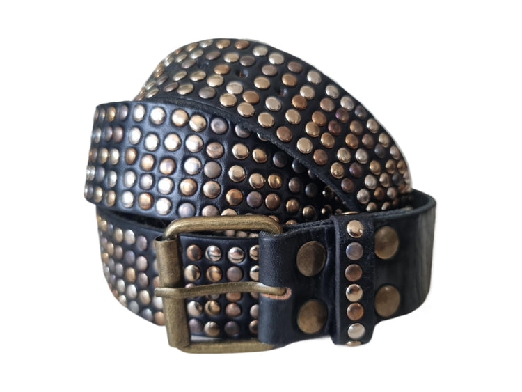 Handmade Buffalo Leather Biker Belt: Rivet Steampunk Design