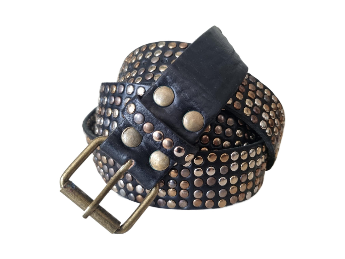 Handmade Buffalo Leather Biker Belt: Rivet Steampunk Design