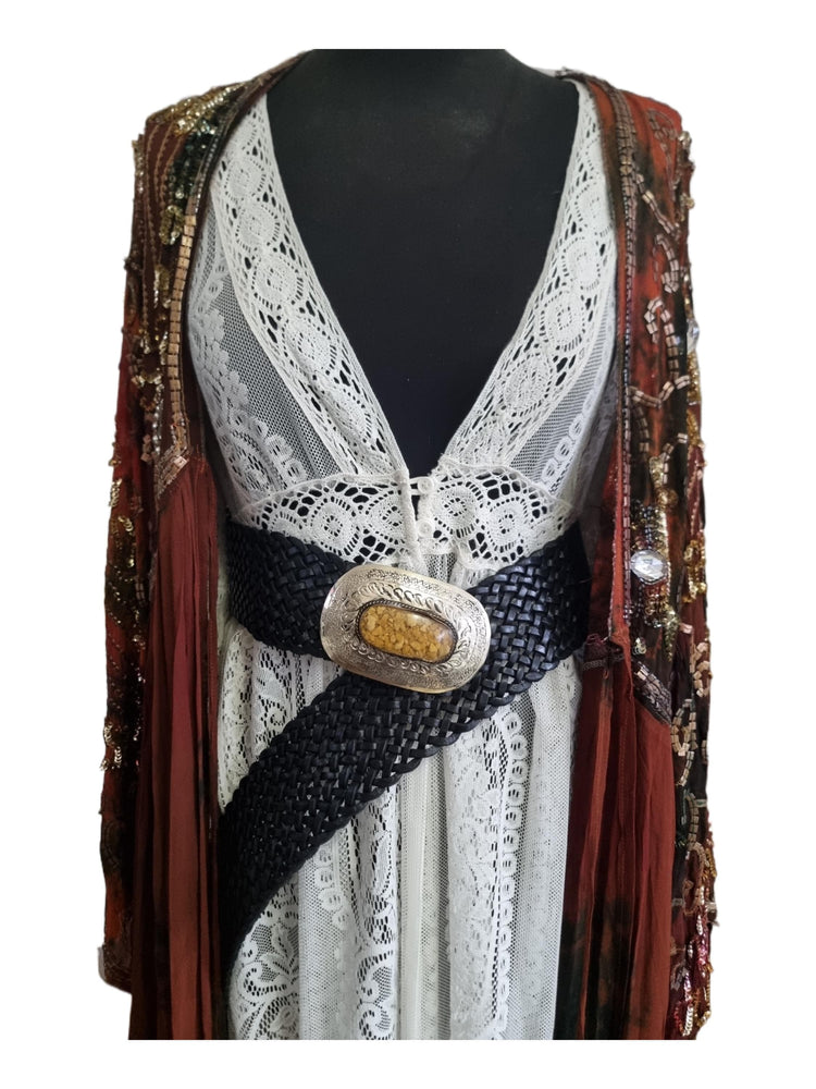 Hand Braided Wide Leather Corset Belt: Boho Western Buckle