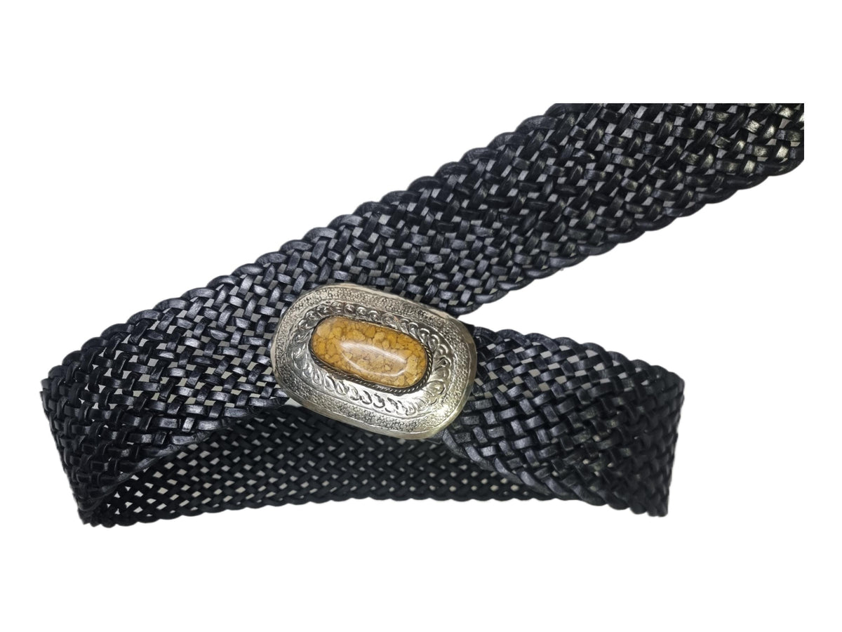 Hand Braided Wide Leather Corset Belt: Boho Western Buckle