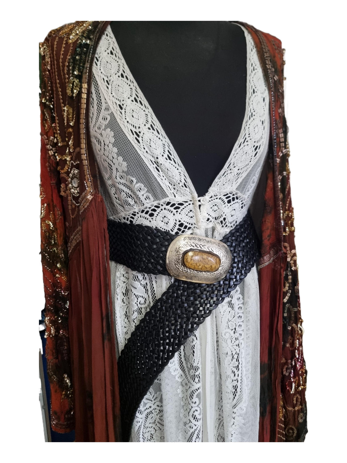 Hand Braided Wide Leather Corset Belt: Boho Western Buckle