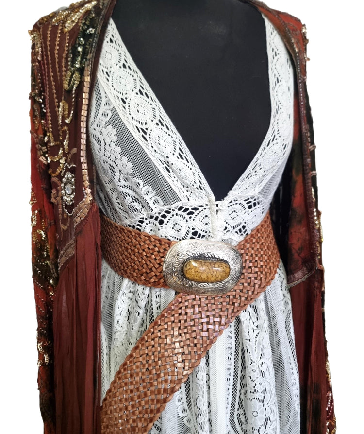 Braided Leather Western Belt: Silver Buckle, Boho Corset Waist Belt