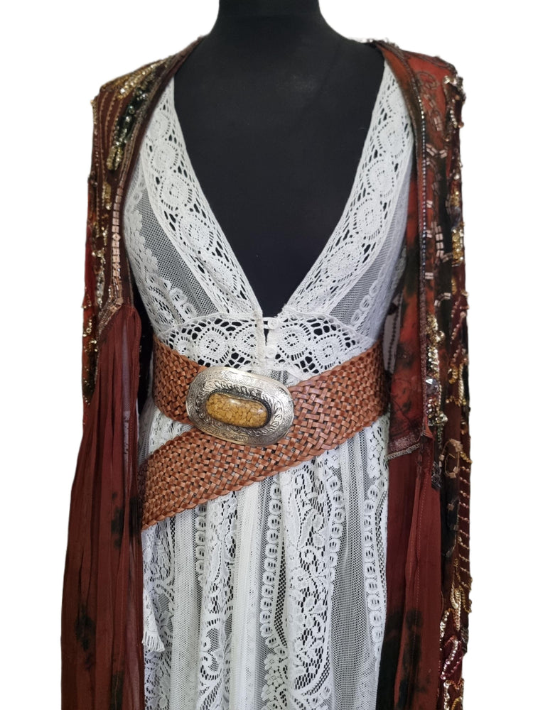 Braided Leather Western Belt: Silver Buckle, Boho Corset Waist Belt