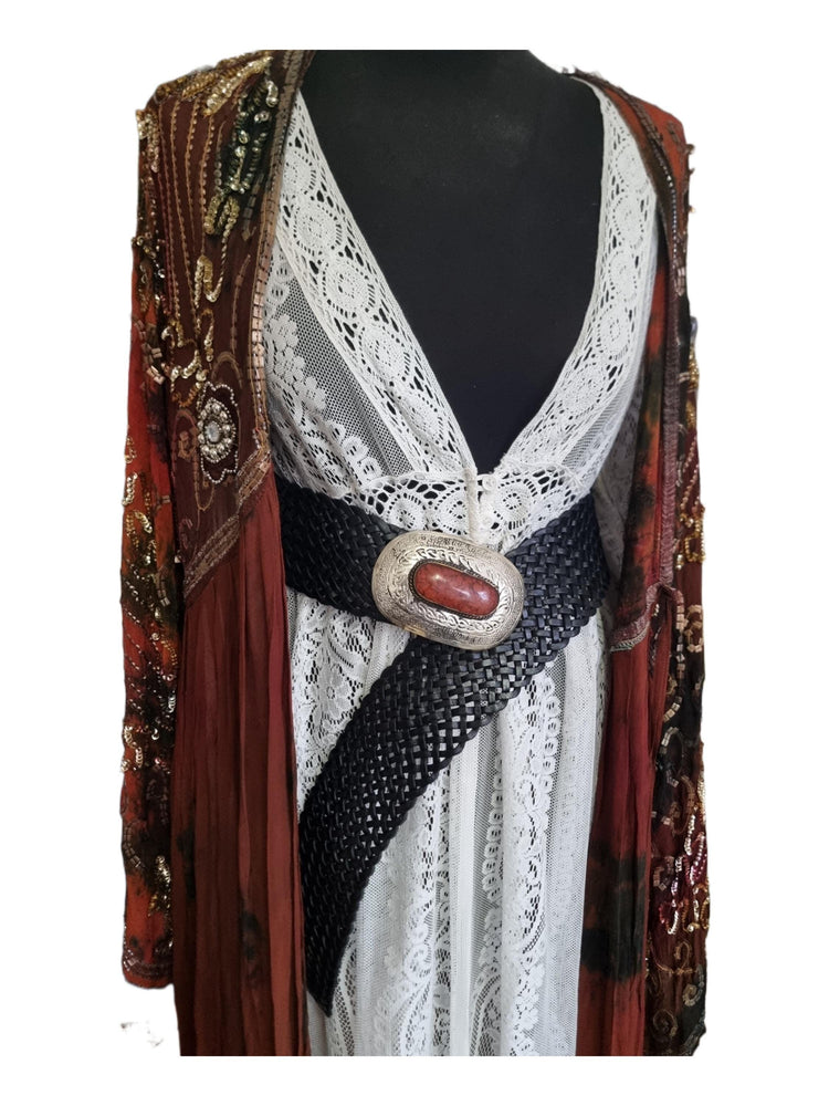 Hand Braided Leather Corset Belt: Tooled Western Buckle, Moroccan Artisan