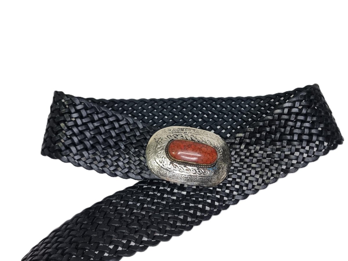 Hand Braided Leather Corset Belt: Tooled Western Buckle, Moroccan Artisan