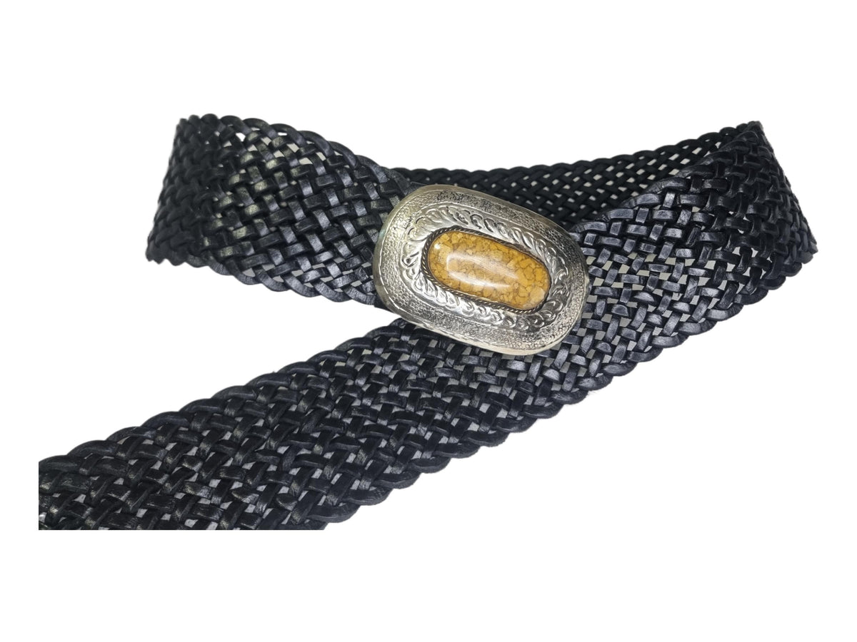 Hand Braided Wide Leather Corset Belt: Boho Western Buckle