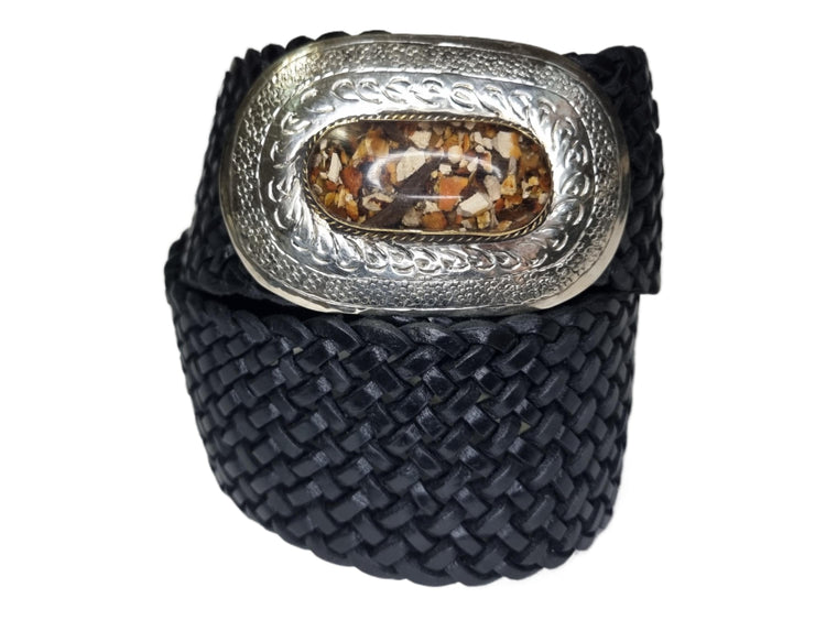 Braided Leather Belt: Wide Boho Waist Belt with Silver Western Buckle