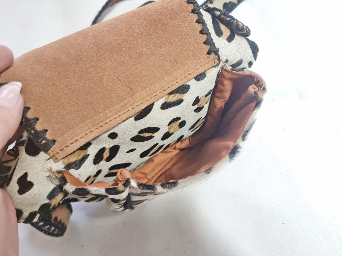 Leopard Cowhide Leather Bum Bag, Boho Western Belt Bag, Turquoise Stone Festival Fanny Pack, Cowgirl Crossbody Waist Bag