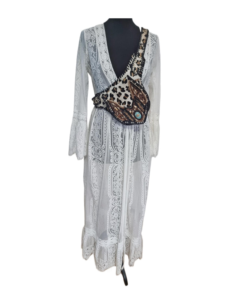 Leopard Cowhide Leather Bum Bag, Boho Western Belt Bag, Turquoise Stone Festival Fanny Pack, Cowgirl Crossbody Waist Bag