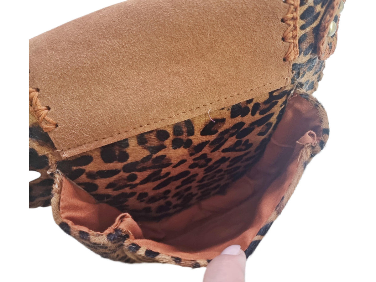 Beaded Leopard Cowhide Fanny Pack: Western Turquoise Buckle Belt Bag