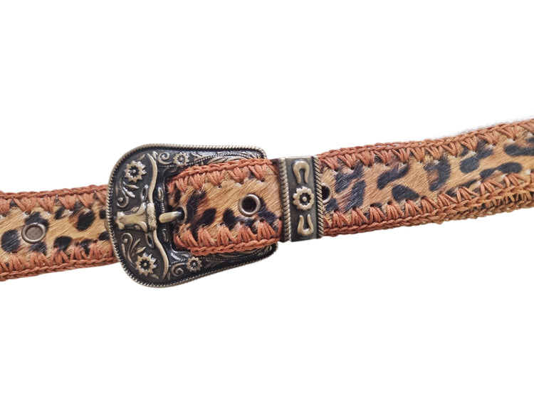 Beaded Leopard Cowhide Fanny Pack: Western Turquoise Buckle Belt Bag