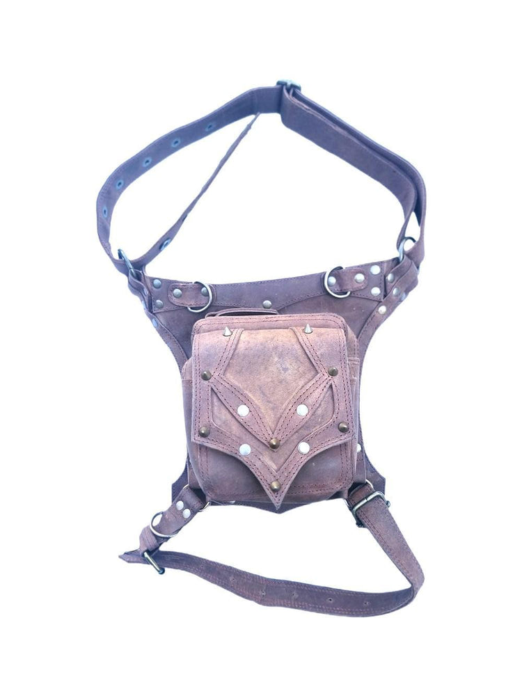 Handmade Leather Fanny Pack with Leg Strap: Steampunk Biker Bag