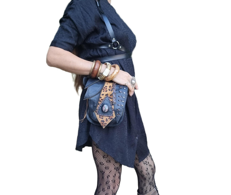 Steampunk leather festival bum bag