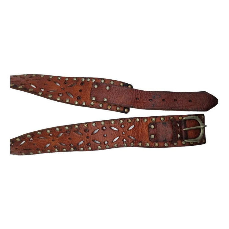 Studded Cut Out Leather Belt: Boho Moroccan Waist Belt