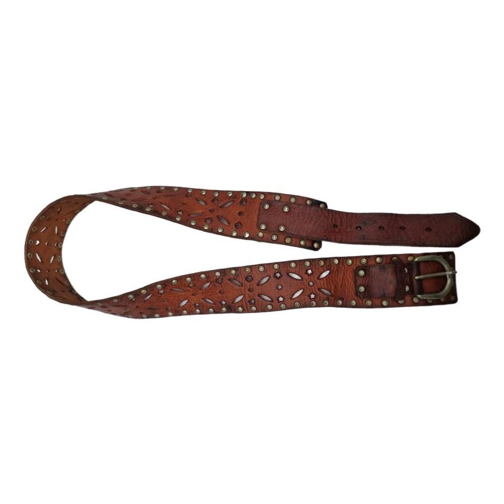 Studded Cut Out Leather Belt: Boho Moroccan Waist Belt