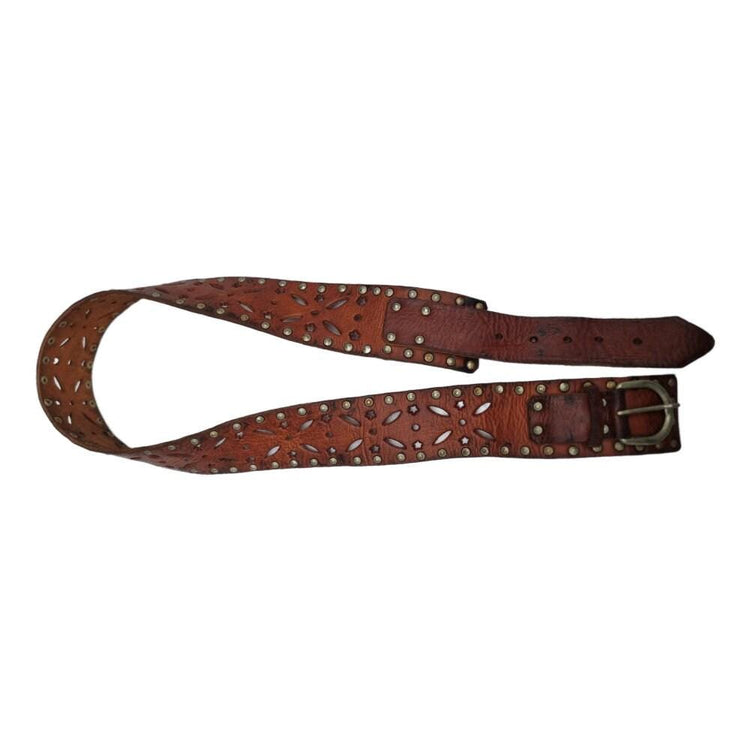 Studded Cut Out Leather Belt: Boho Moroccan Waist Belt