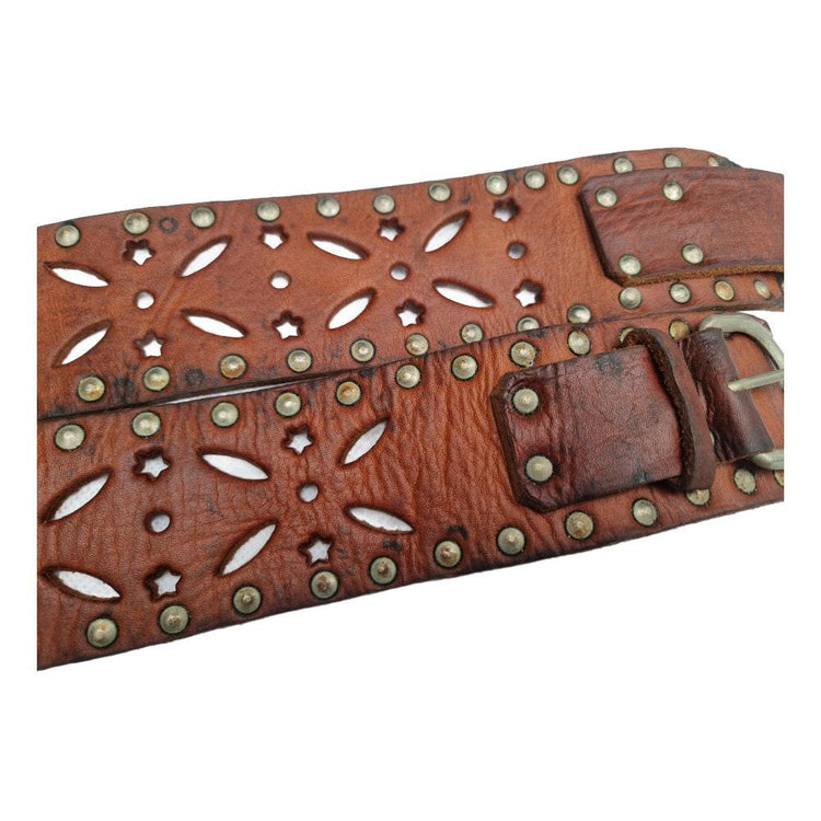 Studded Cut Out Leather Belt: Boho Moroccan Waist Belt