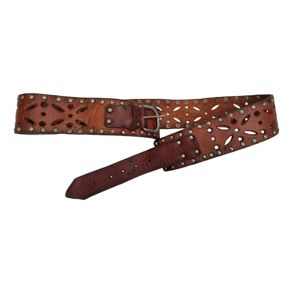 Studded Cut Out Leather Belt: Boho Moroccan Waist Belt